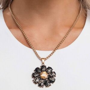 Gold and Black Floral Pendant Necklace